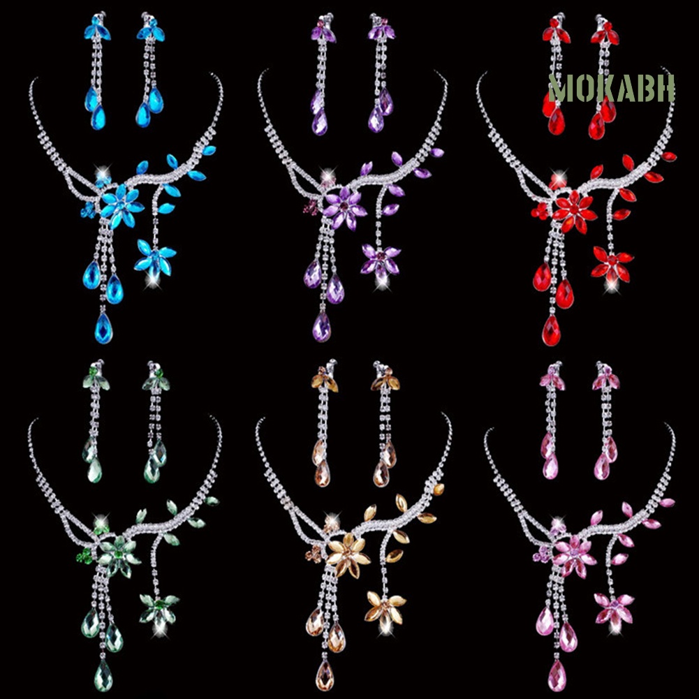Bộ Vòng cổ + Bông Tai Đính Kim Cương Giả Hình Giọt Nước Sang Trọng Cho Nữ