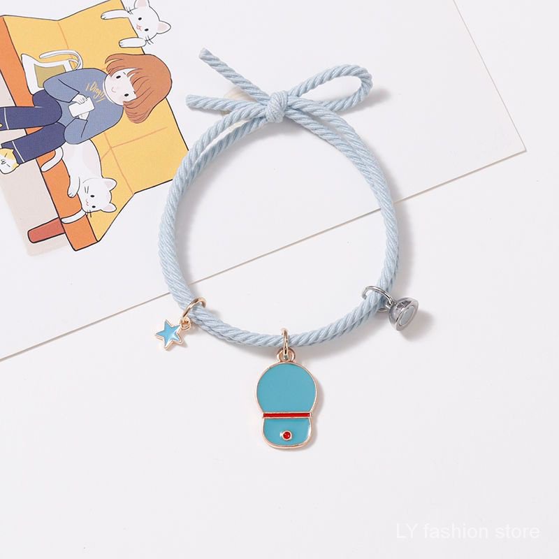 Vòng Tay Dây Cao Su Khóa Nam Châm Mặt Hình Doraemon Phong Cách Hàn Quốc Cho Cặp Đôi
