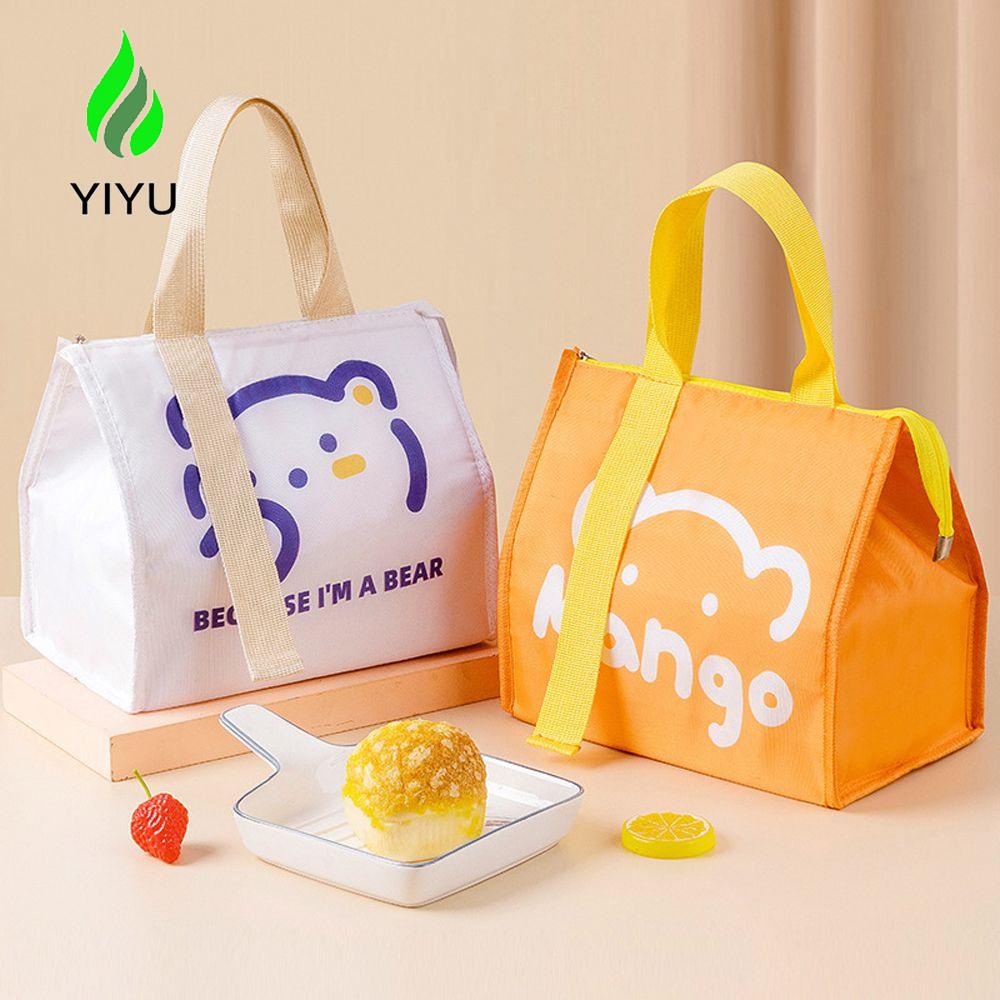 Túi Tote Vải Canvas Cách Nhiệt Họa Tiết Gấu Hoạt Hình Đa Năng