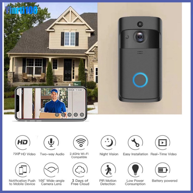 Chuông Cửa Có Camera Thông Minh Yinrti V5 720p Kết Nối Wifi Chống Nước
