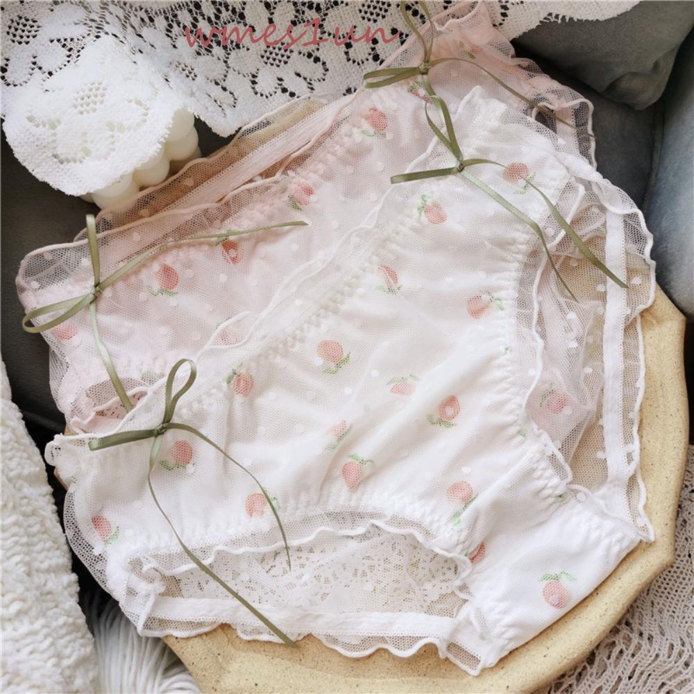 Quần Lót Cotton Mềm Mại Thoải Mái Chống Vi Khuẩn In Họa Tiết Quả Đào Phối Lưới WMES15H Cho Nữ