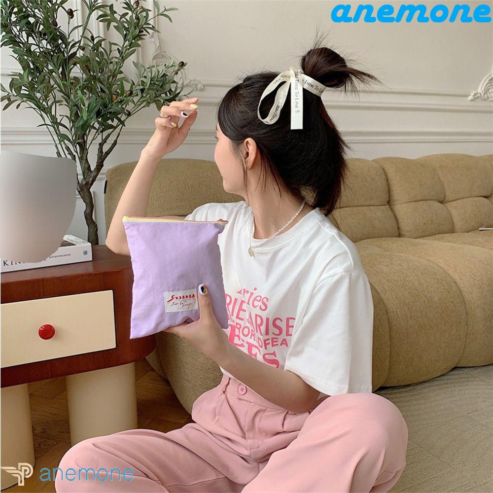 Túi Đựng Mỹ Phẩm ANEMONE Vải Canvas Cỡ Lớn Màu Sắc Tương Phản Có Khóa Kéo Tiện Dụng Mang Theo Du Lịch Cho Nữ