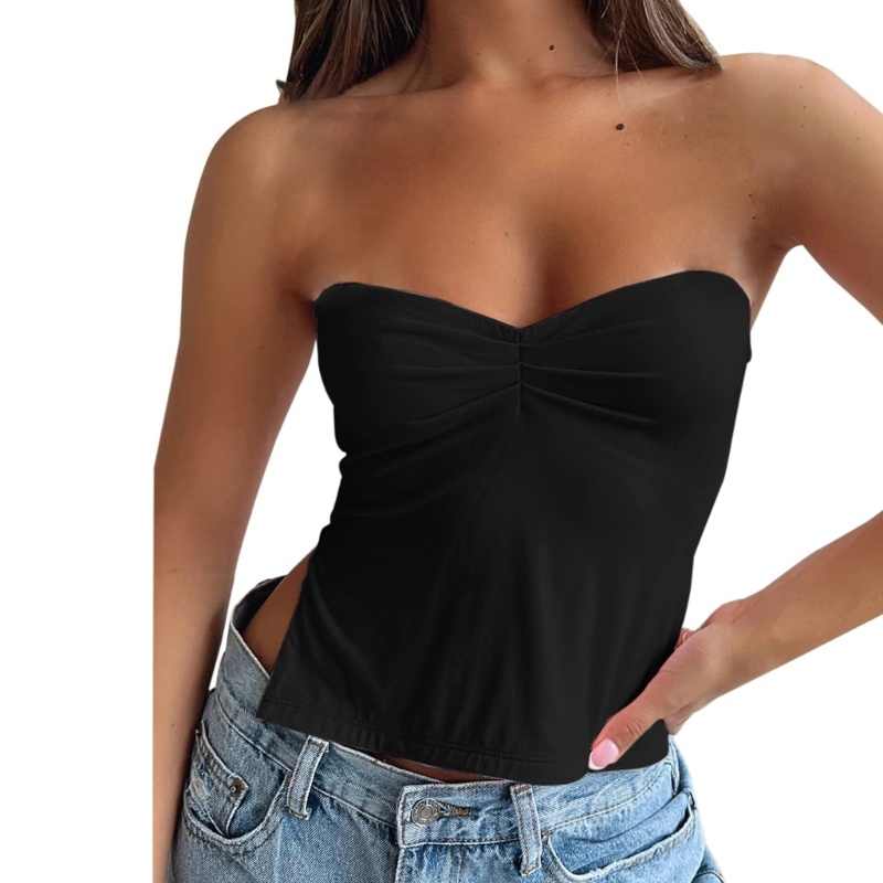 Whi Áo Ống Không Dây Xẻ Tà Ngực Bằng Silicone Không Trượt Dáng Ôm Thời Trang Mùa Hè Dành Cho Bạn Nữ