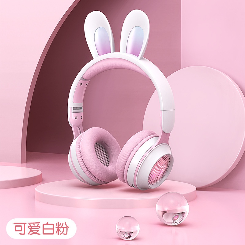 Tai Nghe Bluetooth Ke01 Không Dây Hình Tai Thỏ Đáng Yêu Có Thể Gấp Gọn Jack 3.5mm