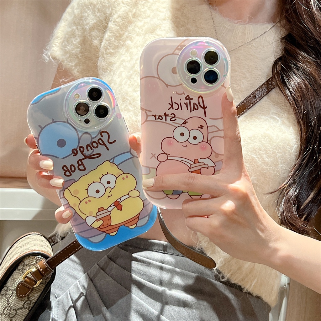 Ốp Điện Thoại TPU Mềm Trong Suốt Chống Rơi Hình Spongebob Có Dây Đeo Chéo Cho iPhone 14 13 12 11 Pro Max