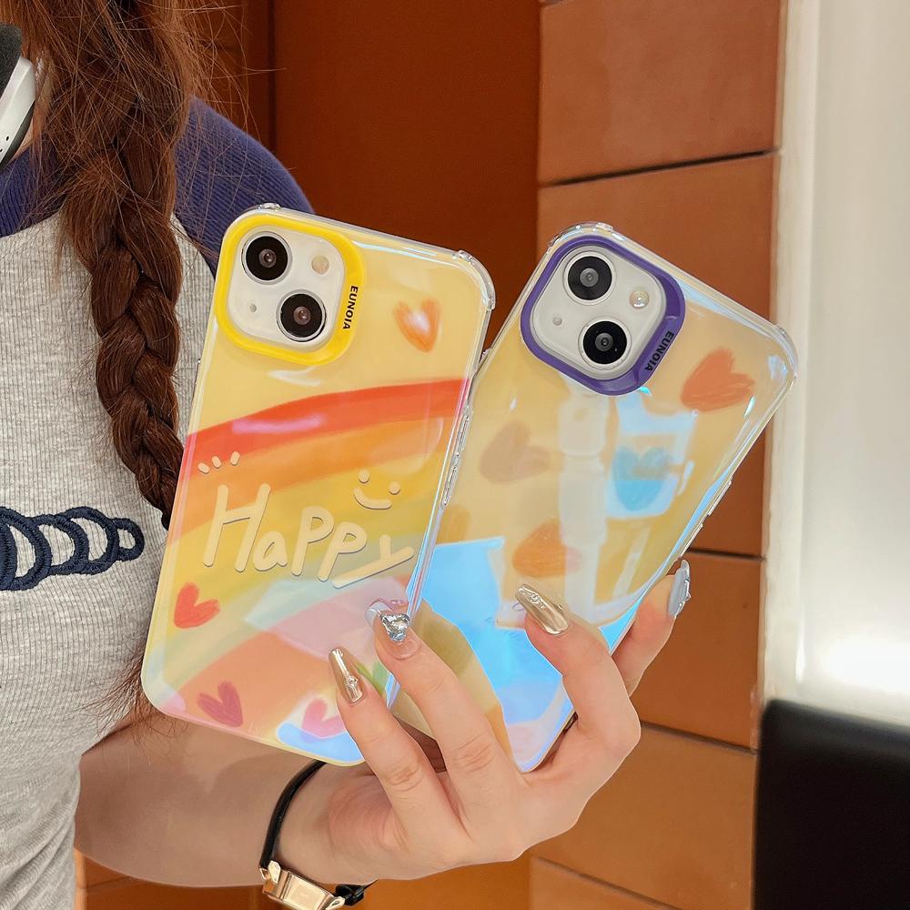 Ốp Điện Thoại TPU Mềm Chống Rơi Màu Cầu Vồng Đính Ngọc Trai Và Dây Đeo Chéo Cho iPhone 14 13 12 11 Pro Max