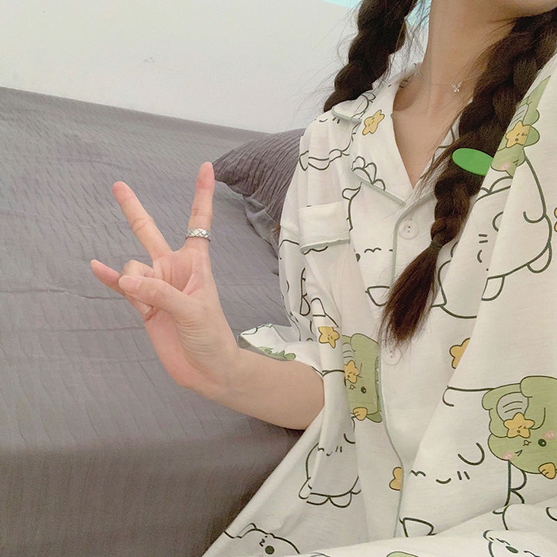 Đồ ngủ Cotton Ngắn Tay Dáng Vừa Phối Lưới Thời Trang Mùa Hè Cho Nữ