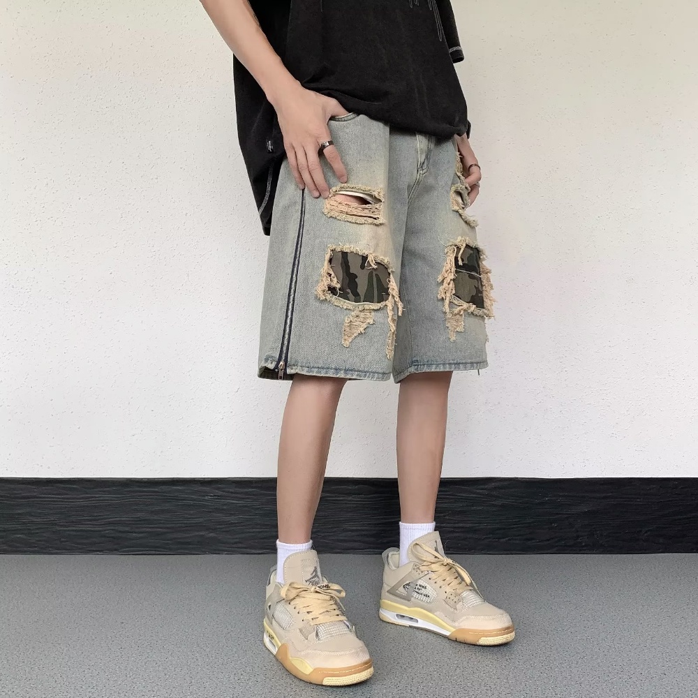 Quần Short Denim Dáng Rộng Phối Rách Thời Trang Mùa Hè Cá Tính