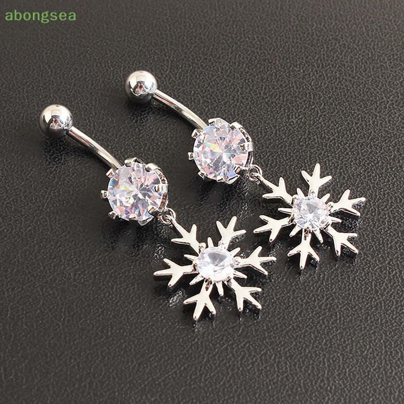 Khuyên Rốn Bằng Thép Không Gỉ Đính Đá Zircon Hình Bông Tuyết Màu Hồng Và Trắng Sáng Tạo Quyến Rũ Cho Nữ