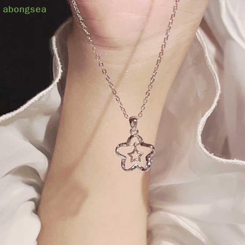Abongsea Vòng cổ Hợp Kim Mặt Hình Ngôi Sao Rỗng Màu Bạc Thời Trang Cho Nữ Y2k