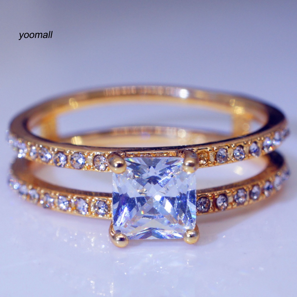 Nhẫn Hai Lớp Đính Đá Hình Vuông Thời Trang Dành Cho Nữ