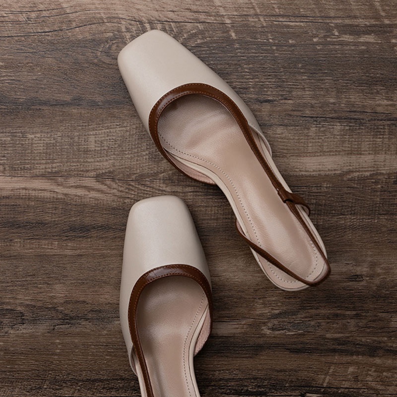 Xăng đan Cao Gót Mũi Vuông Hở Lưng Phong Cách Âu Mỹ