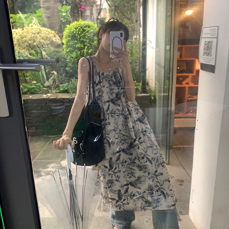 Đầm Hai Dây Dáng Rộng In Họa Tiết Phong Cách Cổ Điển Thời Trang Mùa Hè Cho Mẹ Bầu