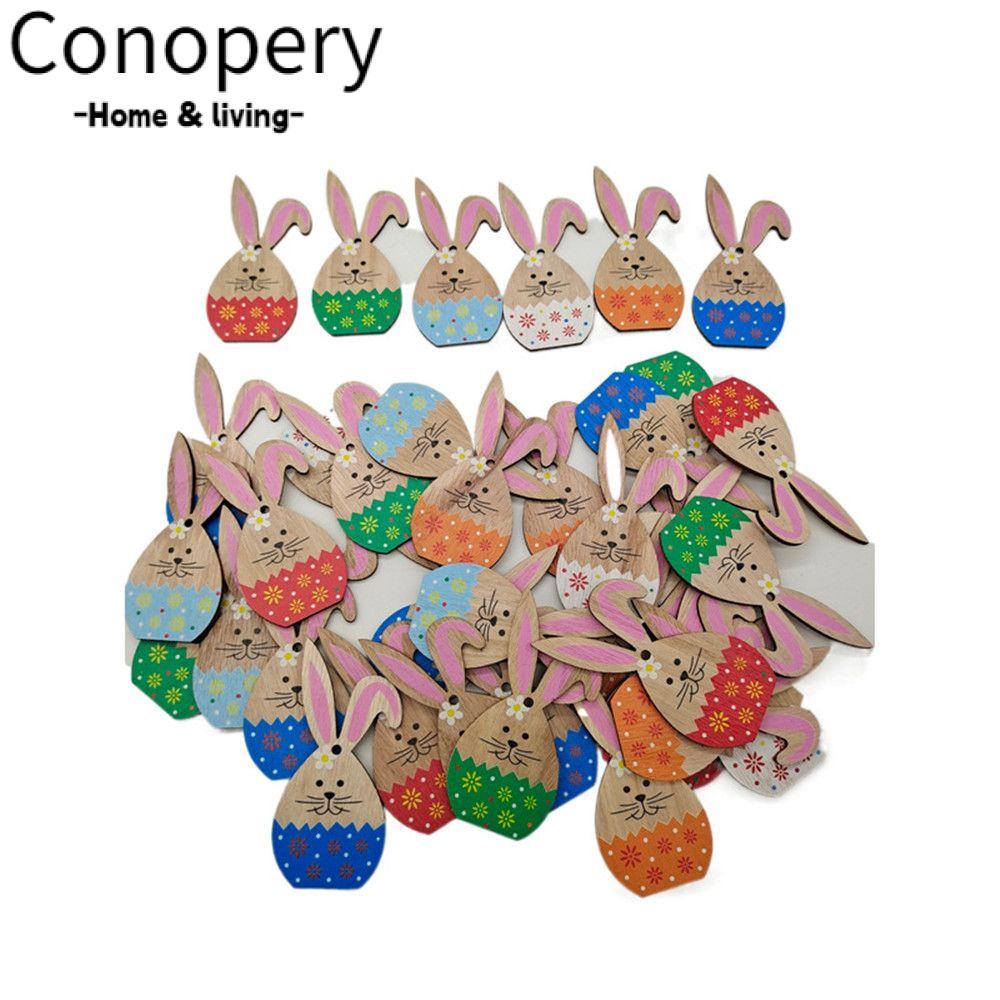 CONOPERY Phụ Kiện Treo Trang Trí Bằng Gỗ Tự Nhiên Hình Thỏ Phục Sinh