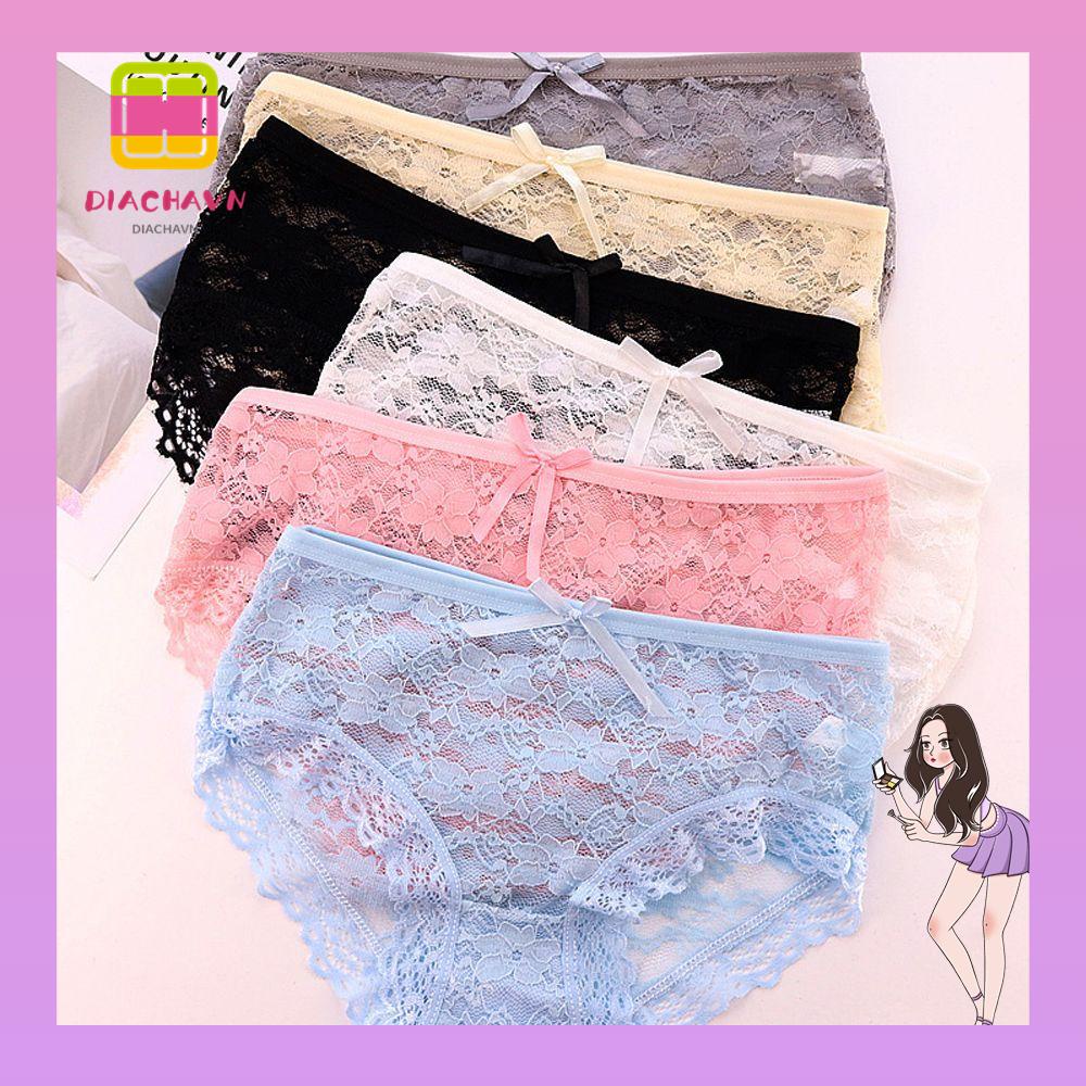 Quần Lót Ren Hoa Rỗng Trong Suốt Lưng Thấp Đính Nơ Thời Trang Cho Nữ