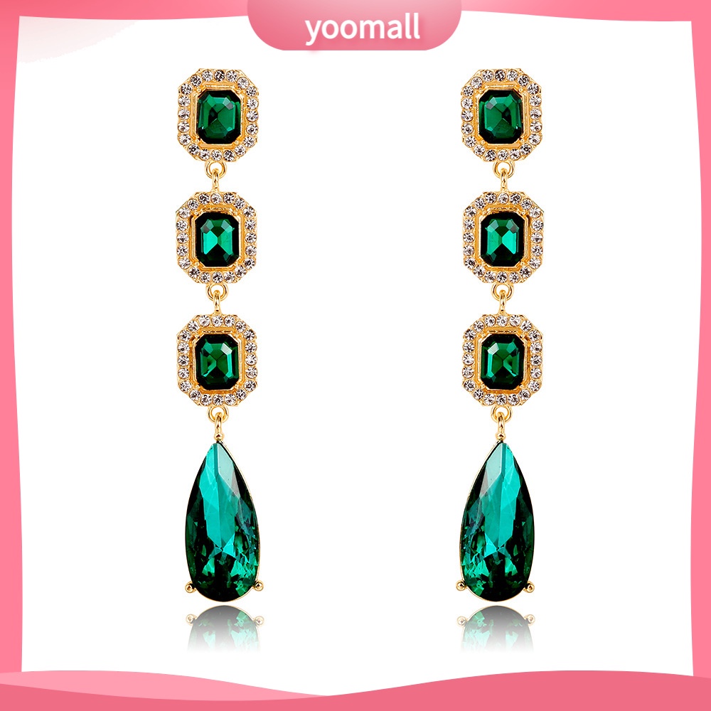 Bông Tai Dáng Dài Đính Kim Cương Hình Giọt Nước Lấp Lánh Thời Trang Âu Mỹ Cao Cấp Dành Cho Cô Dâu