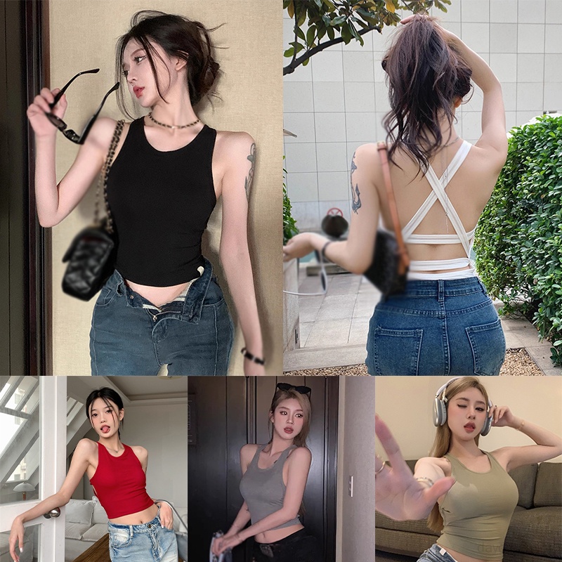 Áo Croptop Hai Dây Màu Trơn Thời Trang Mùa Hè Phong Cách Mỹ Cho Nữ