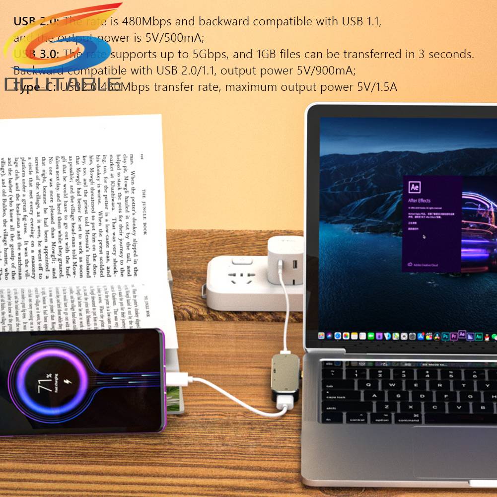 Bộ ChuyểN ĐổI Mở RộNg Hub Sang 3.55mm PD100W USB3.0 / USB2.0 / USB3.1 HDMI