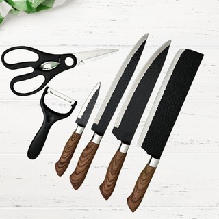 Bộ dao nhà bếp set 6 món cao cấp, set dao 6 món thép chống gỉ siêu rẻ, bộ gồm 4 dao, kéo và nạo-k1806