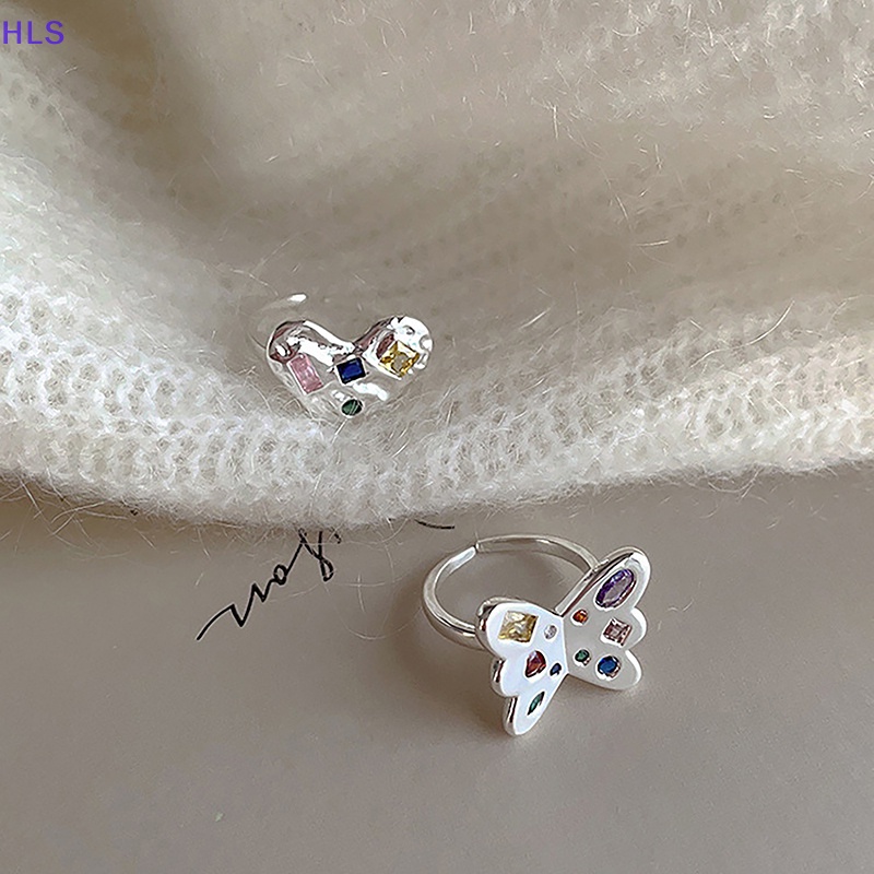 Nhẫn Hình Bướm / Trái Tim Đính Đá Zircon Nhiều Màu Tùy Chỉnh Thời Trang Cho Nữ
