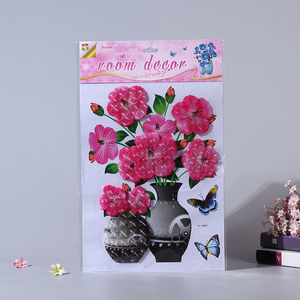 Miếng Dán Tường Hình Lọ Hoa Và Bướm 3D DIY Chống Nước Có Thể Tháo Gỡ Trang Trí Nhà Cửa