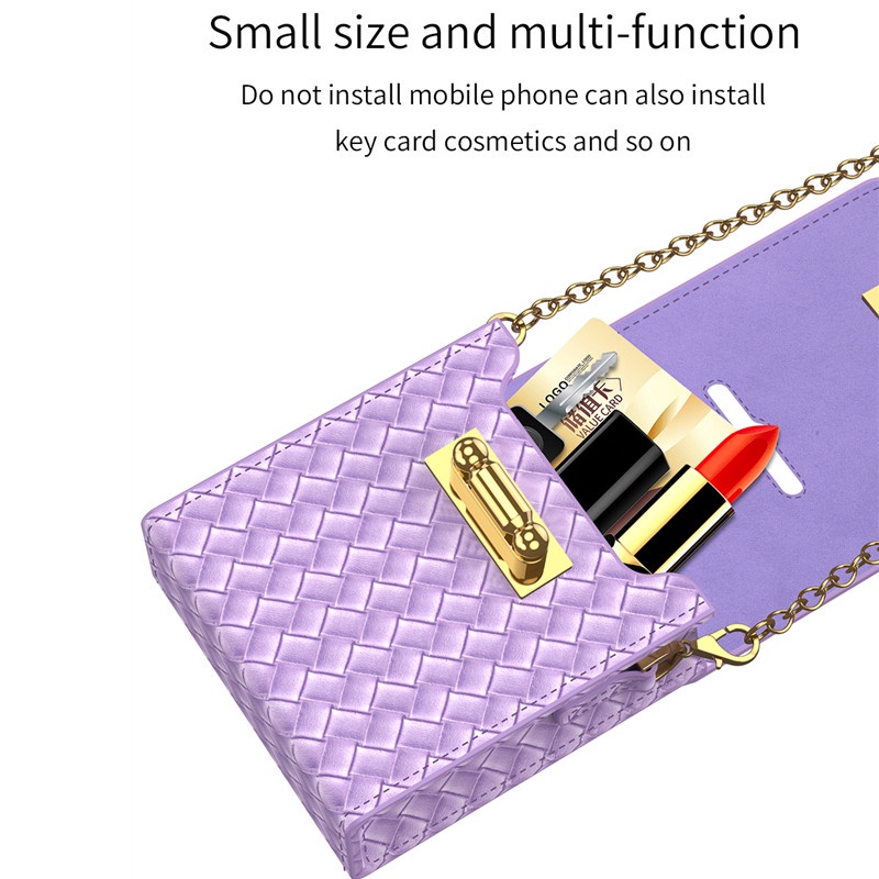 For Samsung Galaxy Z Flip 5 weave Leather mini Messenger Bag With Chain Hard case With Ring Shockproof Case fashion Bag