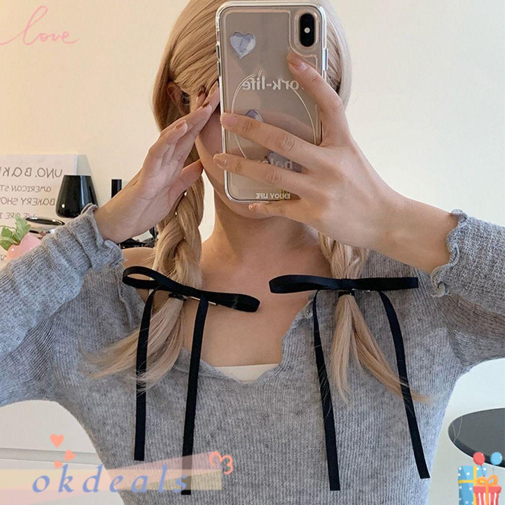 OKDEALS Kẹp Tóc Đính Nơ Ruy Băng Dài Phong Cách Cổ Điển Kiểu Mới