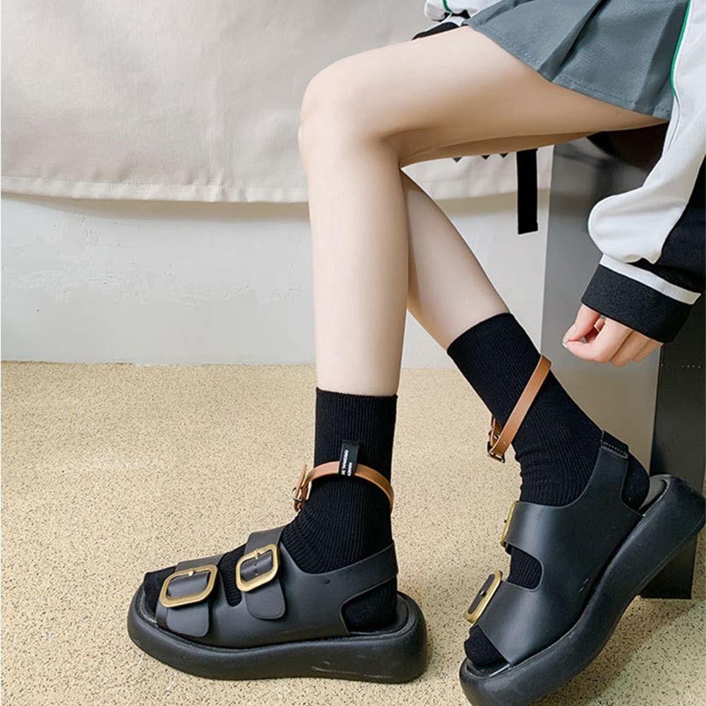 Vớ Cotton Cổ Vừa Màu Trơn Phong Cách Hàn Quốc Thời Trang Cho Nữ