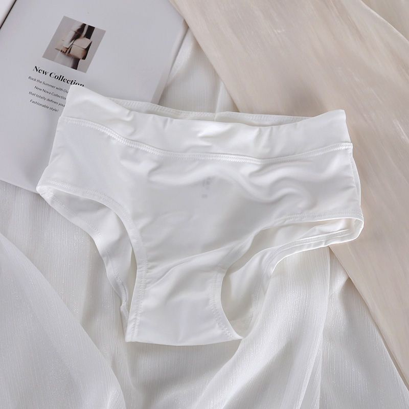Quần Lót Lụa Không Đường May Lưng Cao Màu Sắc Đơn Giản Thoáng Khí Thoải Mái Cho Nữ
