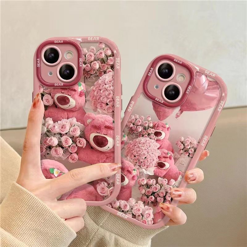 Ốp Điện Thoại In Hình Gấu Và Dâu Tây Cho iPhone 14 / 13pro / 12pro 14 13 12 11 X