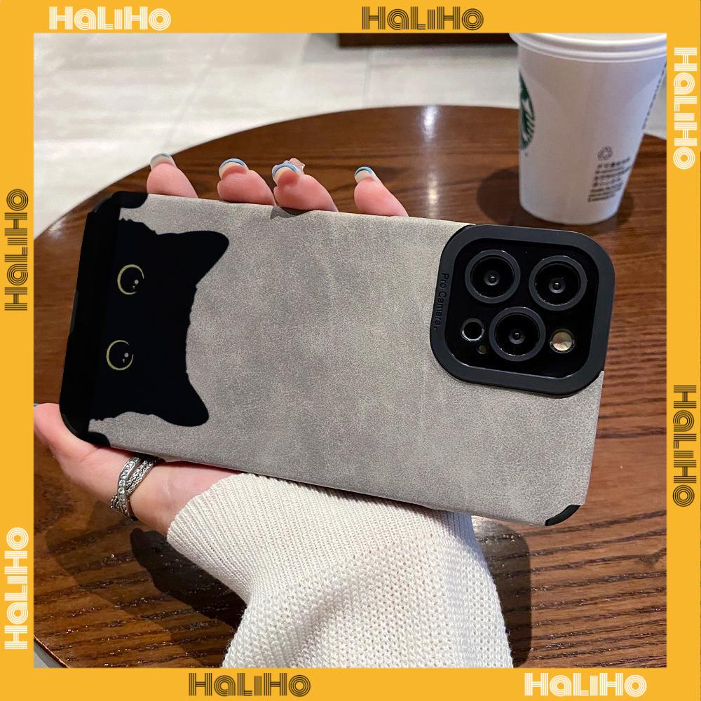 Ốp lưng iPhone 11 Ốp Lưng Màu Xám Da Veneer Pupil Fur Ốp Lưng Chống Sốc Mềm Đầu Mèo Đen Đơn Giản Tương thích với iPhone 14 Pro max 13 Pro max 12 Pro Max XR XS 7Plus 8Plus