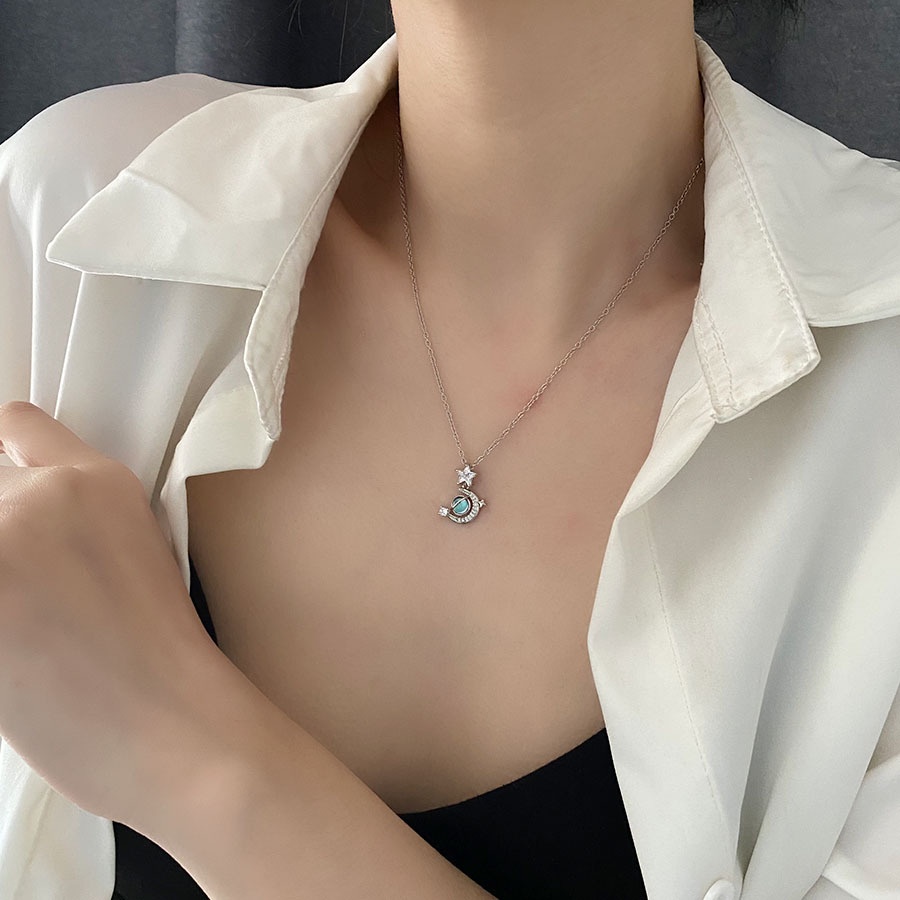 Dây Chuyền Mặt Hình Ngôi Sao / Mặt Trăng Đính Đá Zircon Lấp Lánh Sang Trọng Thời Trang Cho Nữ