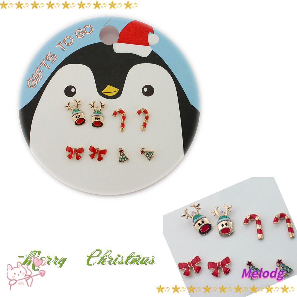 MELODG Set 4 Bông Tai Hình Đầu Hươu Đính Đá Thời Trang Cho Nữ