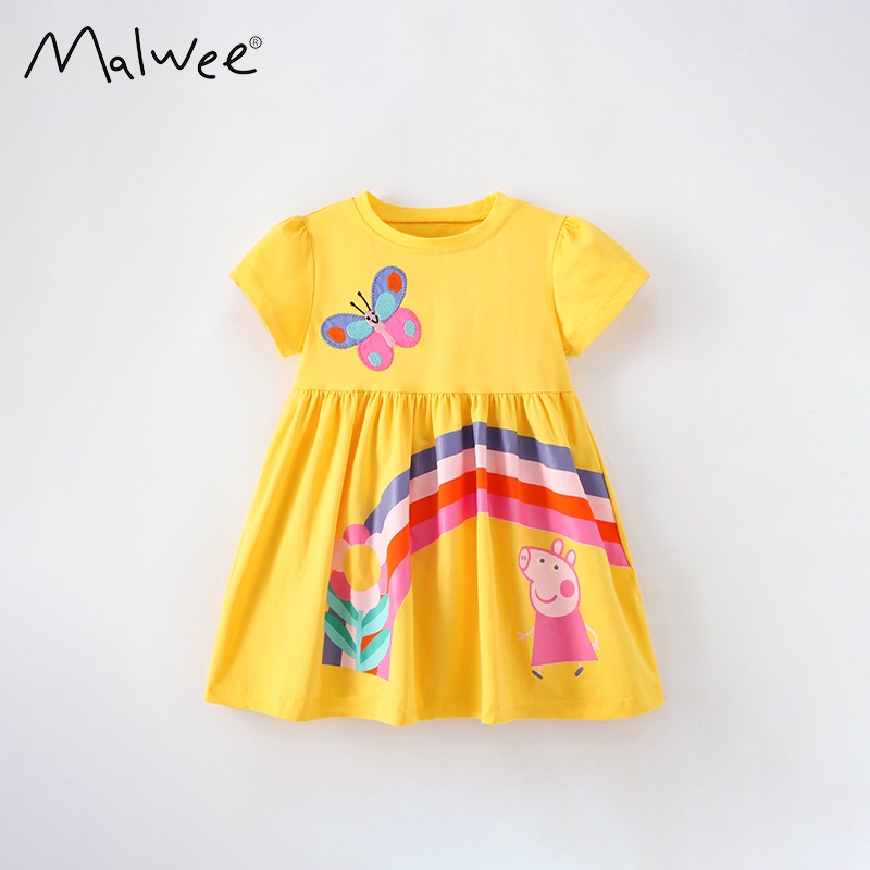Đầm Cotton Ngắn Tay Họa Tiết Hoạt Hình Xinh Xắn Theo Phong Cách Mùa Hè Dành Cho