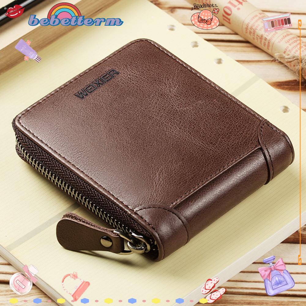 BEBETTERM Ví Da Thật Đựng Thẻ Phối Khóa Kéo Cá Tính Cho Nam