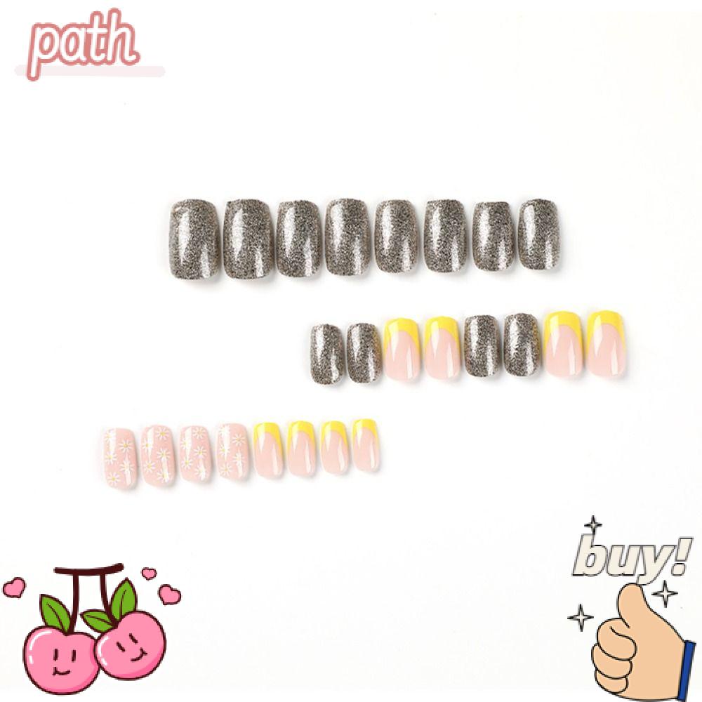 PATH Bộ Móng Tay Giả Che Phủ Toàn Diện Màu Vàng Có Thể Tháo Rời DIY