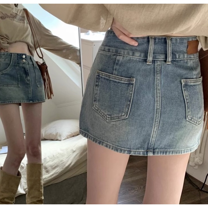 Chân váy xanh chân váy bò ngắn váy đi chơi váy ôm body váy jean xanh dương túi to quần cạp cao váy đi bar
