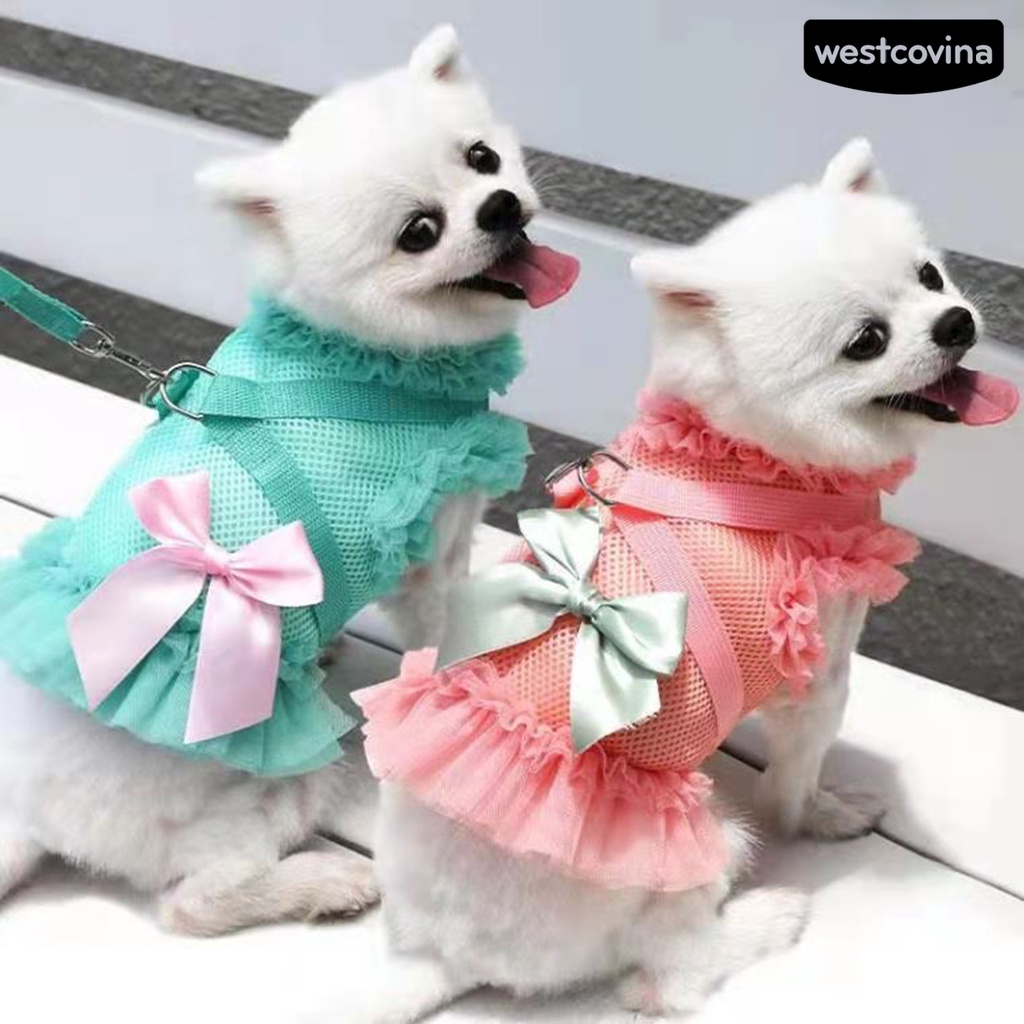 [COD]♞1 Bộ Dây Dắt Thú Cưng Đi Dạo Thiết Kế Thắt Nơ Thoáng Khí