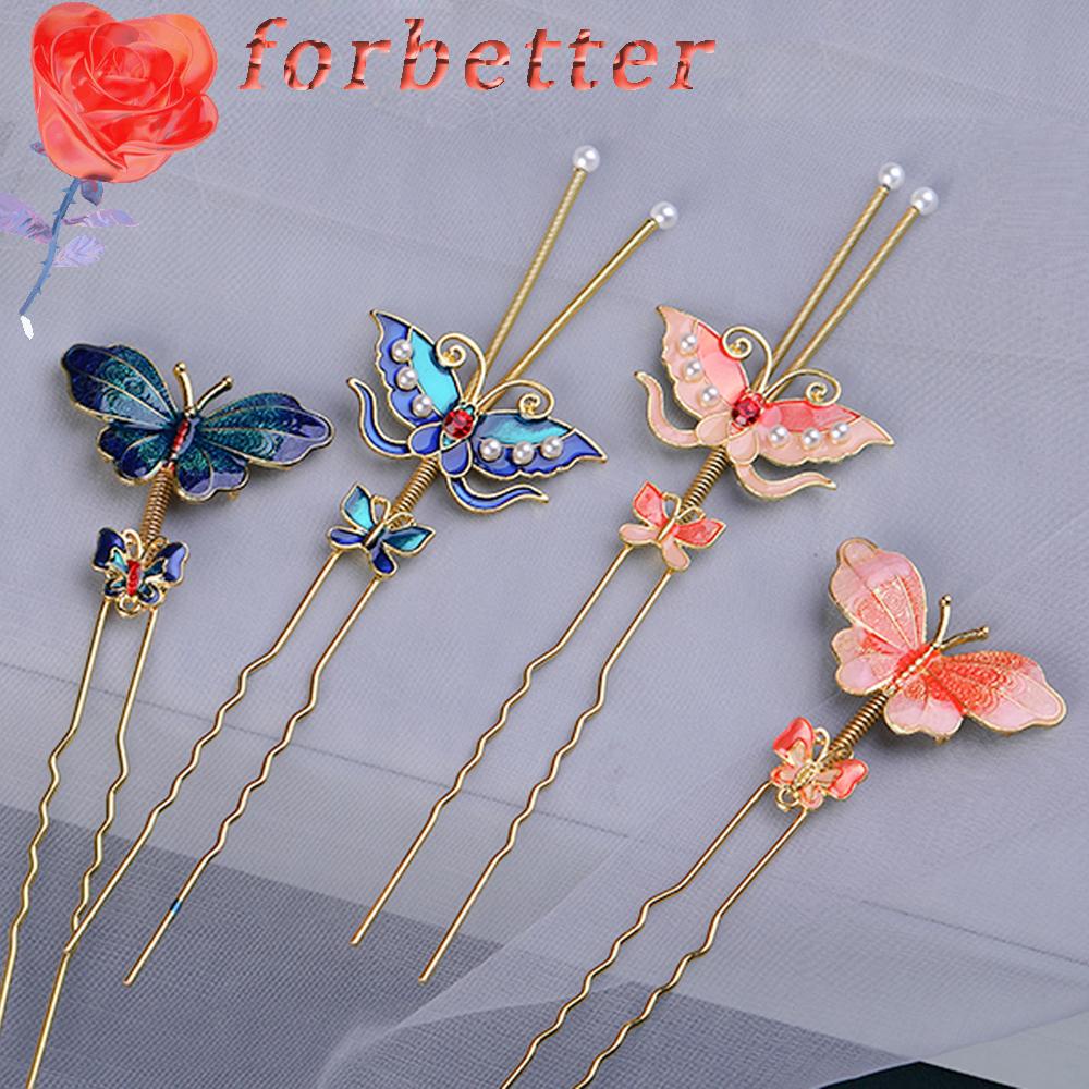 FORBETTER Trâm Cài Tóc Hình Bướm Bằng Kim Loại Phong Cách Cổ Điển Cho Nữ
