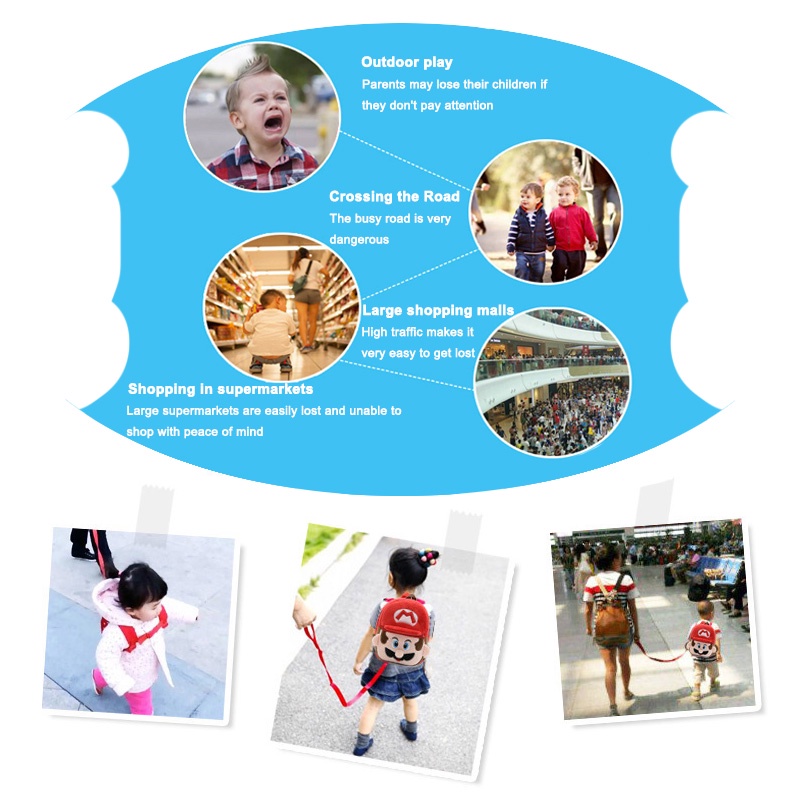 1 Ba Lô Chống Thất Lạc Hình Mario Dễ Thương Cho Bé 2-4 Tuổi