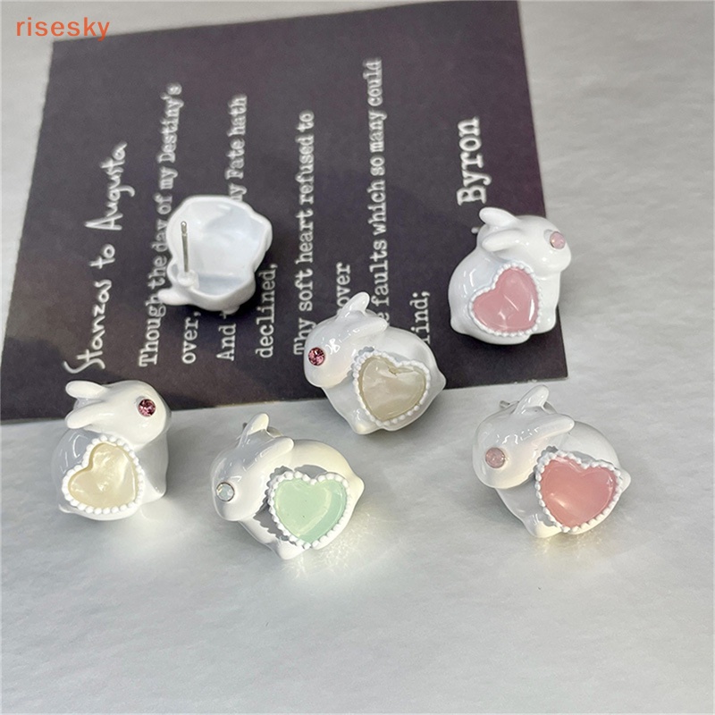 Bông Tai Hình Thỏ Hoạt Hình Trái Tim Pha Lê Ngọt Ngào Cho Nữ