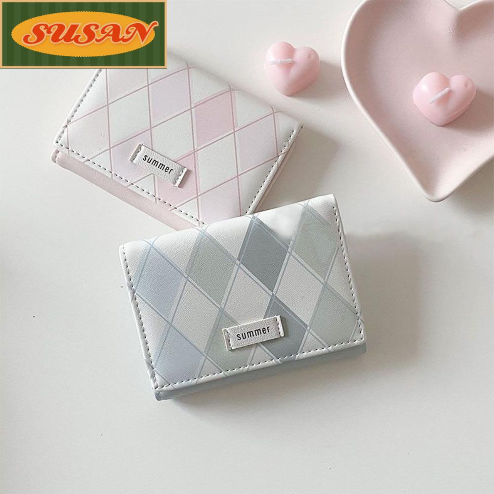 Ví Đựng Thẻ SUSANS Đa Năng Họa Tiết Sọc Caro Màu Xanh Dương Đơn Giản Thời Trang Cho Nữ