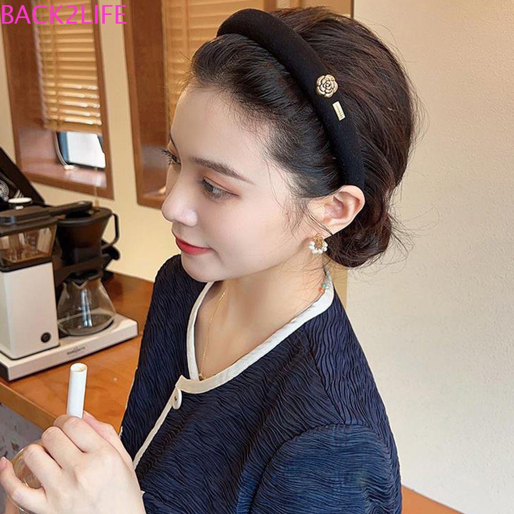 BACK2LIFE Băng Đô Cài Tóc Đính Hoa Trà Màu Trơn Thời Trang Sang Trọng Cho Nữ