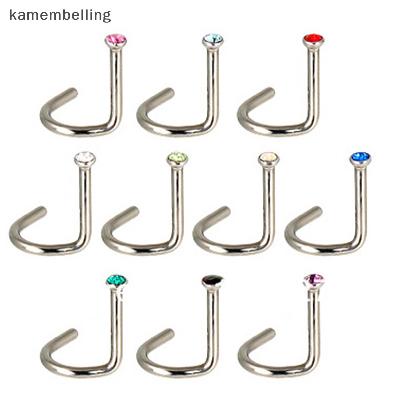 Set 10 Khuyên Mũi Thép Không Gỉ Đính Đá Pha Lê kamembelling