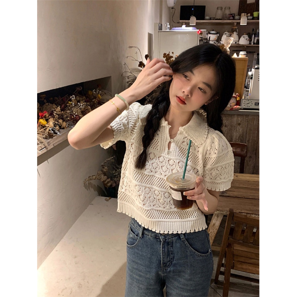 Áo Thun Dệt Kim Tay Ngắn Vải Lụa Lạnh Mỏng Lưng Cao AJI9
