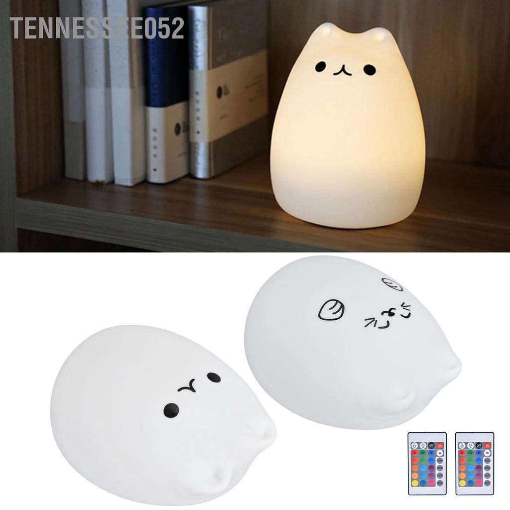Tennessee052 Đèn ngủ LED silicon Điều khiển từ xa Sạc USB mèo đầy màu sắc cho phòng