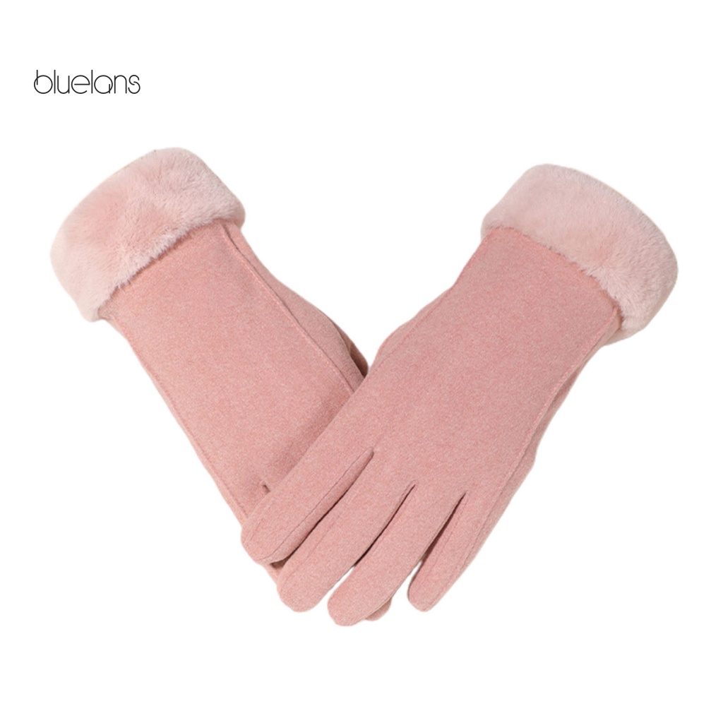 1 Cặp Găng Tay Lông Nhung Màu Trơn Giữ Ấm Mùa Đông Có Thể Chạm Màn Hình Cảm Ứng Dành Cho Nữ