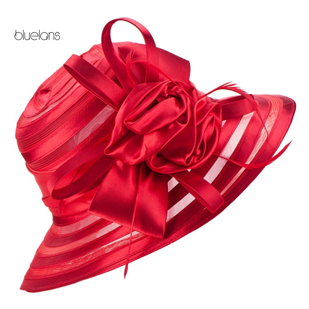 Mũ Rộng Vành Phối Lưới Kẻ Sọc Đính Hoa Thời Trang Cho Nữ