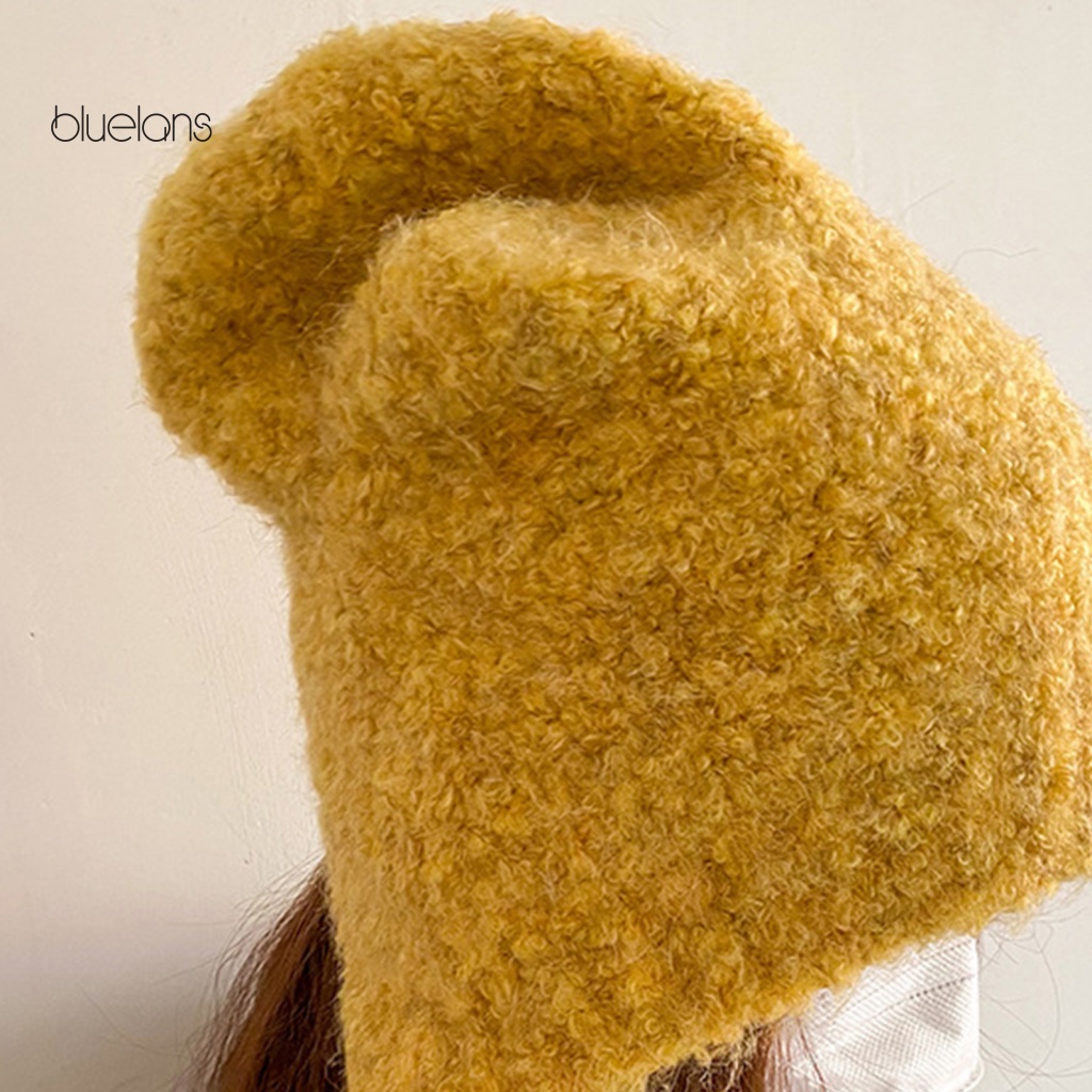 Mũ Beanie Vải Lông Màu Trơn Co Giãn Bảo Vệ Tai Không Viền Màu Sắc Thời Trang Thu Đông Cho Nữ