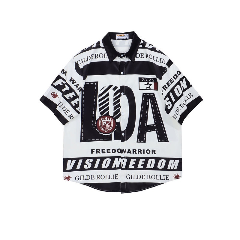 Áo Sơ Mi Tay Ngắn In Chữ Phong Cách Hip Hop Đường Phố Âu Mỹ Cá Tính Cho Nam